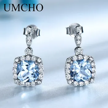 

UMCHO Solid 925 Sterling Silver Drop Earrings For Women Sky Blue Topaz Gemstone Fine Jewelry Christmas Party Gift Fine Jewelry