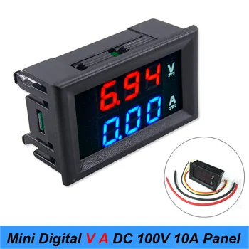 

High qulity Mini Digital Voltmeter Ammeter DC 100V 10A Panel Amp VoltVoltage Current Meter Tester 0.28 Blue Red Dual LED Display