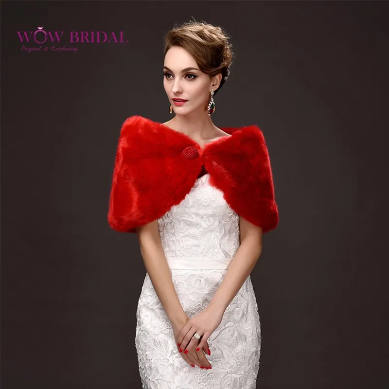 Wowbridal элегантная красная Свадебная куртка из искусственного меха, однотонная окрашенная шаль, свадебное пальто, аксессуары