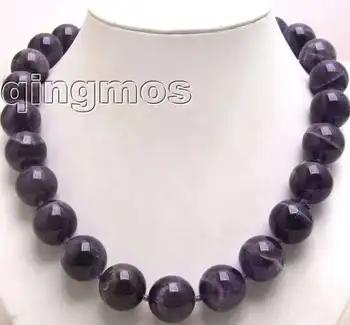 

Big 16mm Round shape natural purple crystal beads 18" necklace -nec5506