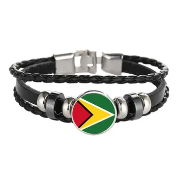 

Elfin Guyana Flag Bracelets Classic New Woven Leather Guyana Charm Bracelets Jewellery