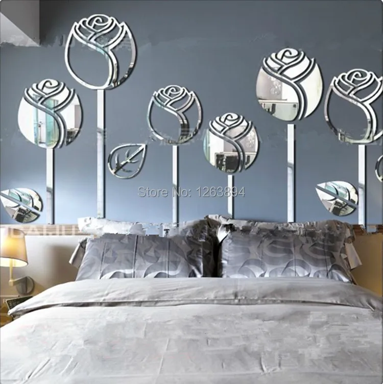 Rose Acrylic Mirror Wall Stickers 3D stereoscopic bedroom wall stickers
