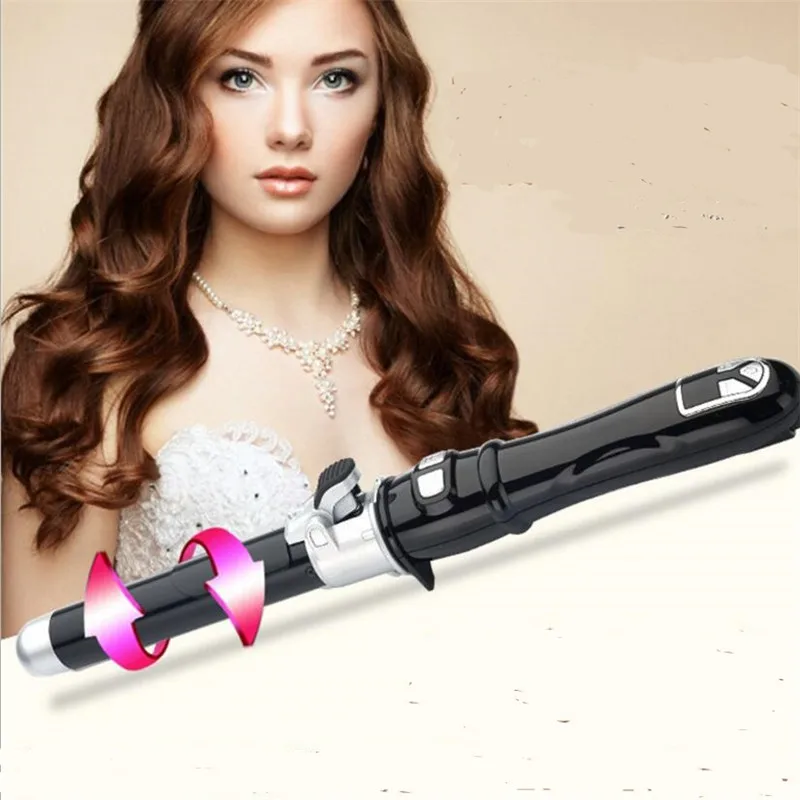 Electric LCD Auto Rotary Curling Iron Wand Hair Curler Style Magic Wave Automatic Rotating Roller Wavy Curl Hairstyle Salon Tong warrior style rotating ring kickstand pc tpu hybrid phone case for xiaomi redmi note 8t red
