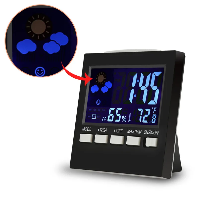 Digital Weather Forecast Station Alarm Clock Kids LCD Screen