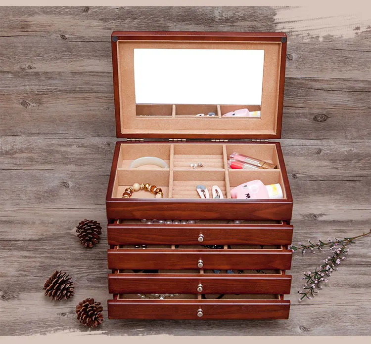 Деревянная коробка для ювелирных изделий/чехол для драгоценностей шкаф кольцо ожерелье Подарочная коробка для хранения организовать, классический дизайн многофункциональная коробка для хранения