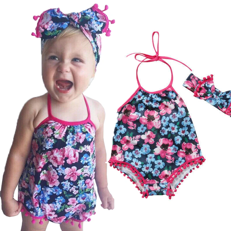 2017 New Summer Baby Girls Tassels Floral Bodysuit Babies Girl Halter