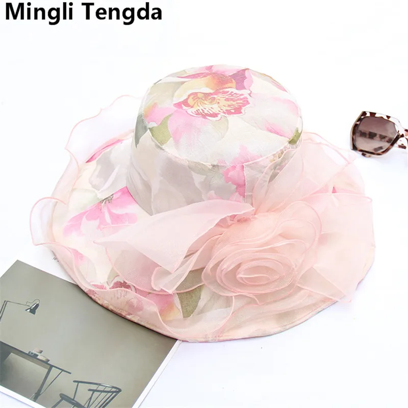 Mingli Tengda дешевая элегантная Свадебная шляпка из органзы Розовые/синие цветы головной убор для приемов шляпы и вуалетки шляпка Mariage