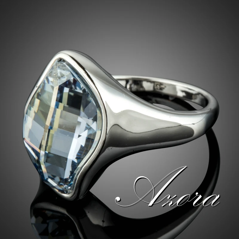 AZORA/роскошные кольца на палец с большими синими кристаллами для женщин, очаровательное обручальное кольцо из белого золота, модные ювелирные изделия, подарки TR0212