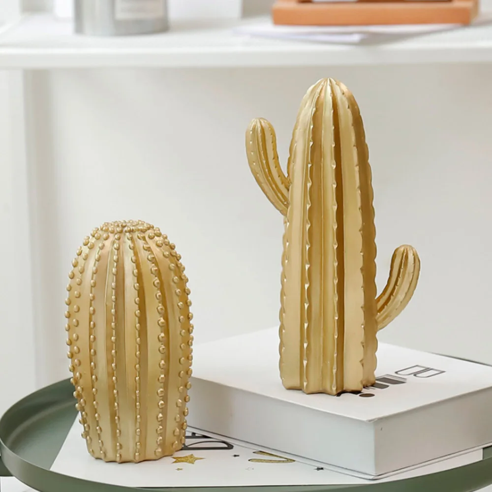 

Decorative Cactus Figurines Resin Simulation Plant Ornaments Office Computer Desktop Gold Potted Decor Accessories INS Pastoral