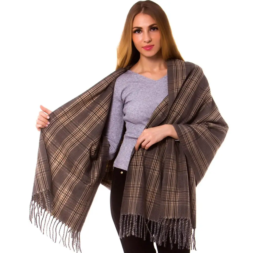 Кашемировый Шелковый клетчатый шарф в клетку, удлиненный платок, теплый модный длинный толстый хиджаб, высокое качество, Клетчатое одеяло, Осень-зима, мокко