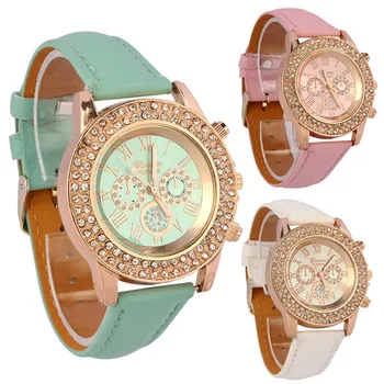 

Quartz Analog Watches 2018 Vogue Women Ladies Crystal Dial Leather Bracelet Wrist Watch