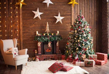 

Vinyl Photography Backdrops Christmas backdrop Tree Fireplace Gifts Toy Indoor Children photo Background for Photo Studio