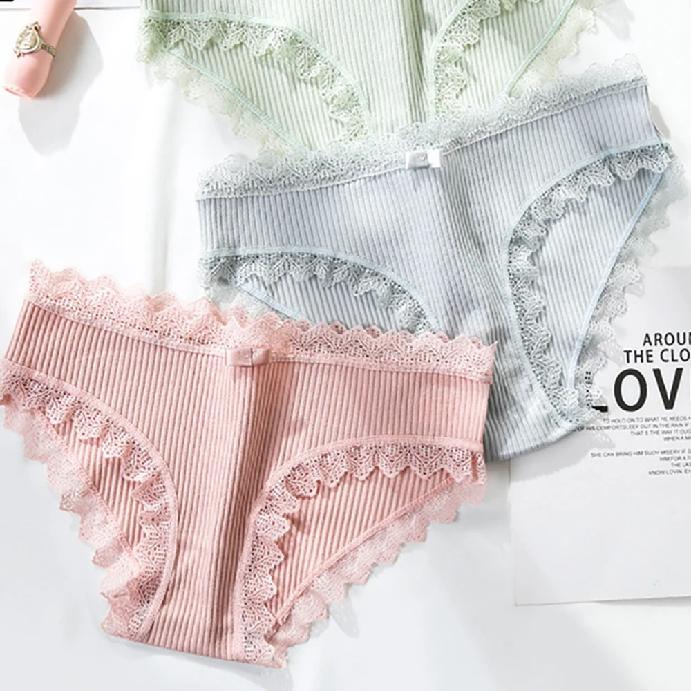 Women Underwear Low Waist Ribbed Triangle Underwear Lovely Sexy Lace