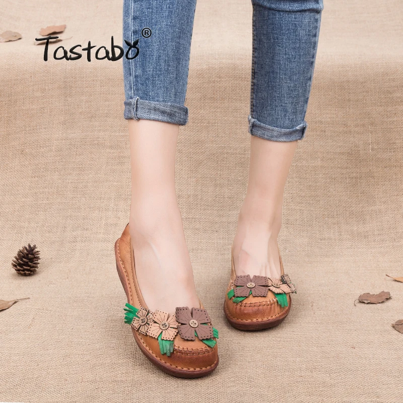 

Tastabo Clearance Sale Get $8 Coupon on Detail Flat Shoes Women Summer 2018 Slip Shallow Handmade Genuine Leather Shoes Ladies