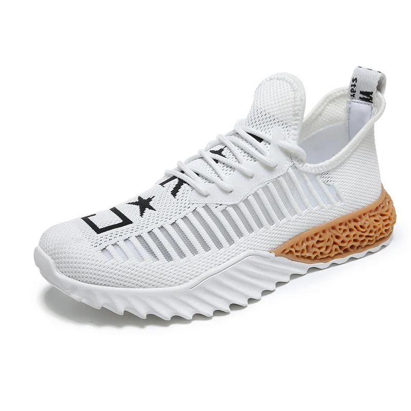 Hemmyi/белые мужские кроссовки; дышащие; Flyknit; chaussure homme; удобная повседневная мужская обувь на шнуровке; Прямая поставка - Цвет: Белый