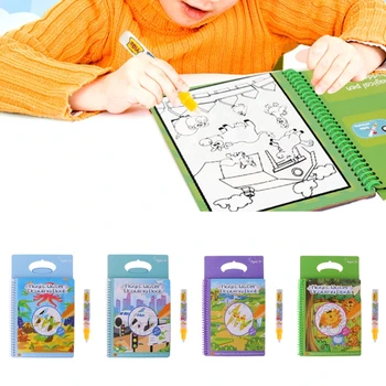 

Kids Magic Water Drawing Book With Watercolor Pen Children Animals Painting Art