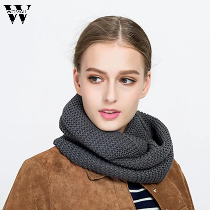 

1 Pcs Winter Ring Scarf Women Female Solid Color Knitted Scarves Warm Neck Circle Scarf New Arrival