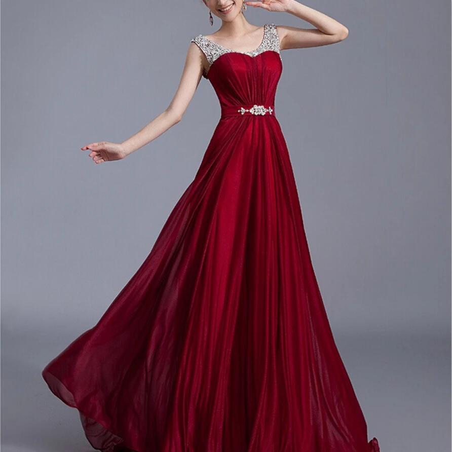 

2017 New Long Evening Dresses with Beading Elegant Princess Bride Gown Girls Women Ball Prom Party Pageant Formal Dress