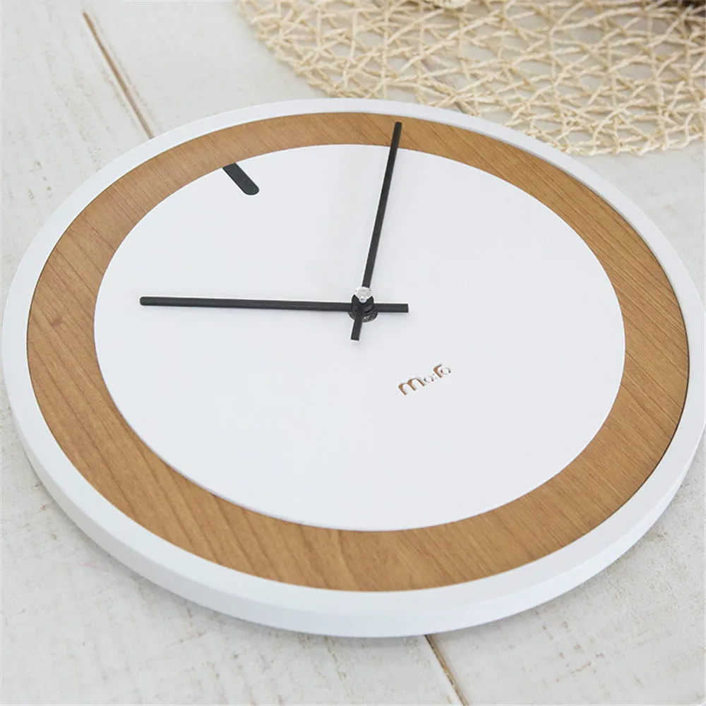 

European Circular Silently Clock For Home Decor Modern Minimalist Pine Wood White Wall Clock Advanced Vogue Artistic Watches