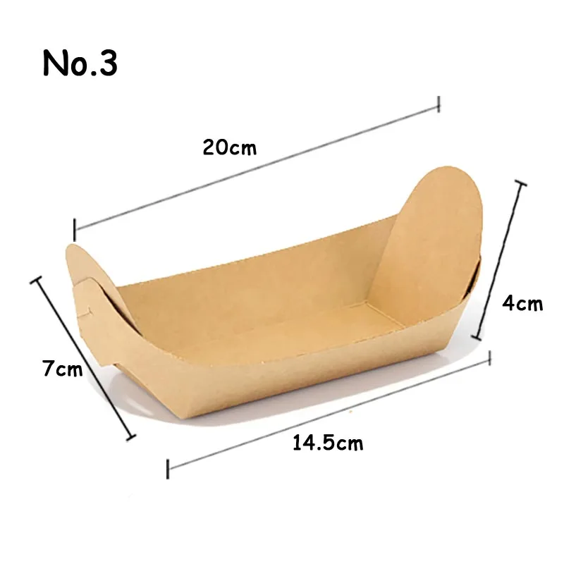 No.3-50pcs Одноразовые из крафт-бумаги бумажная упаковка для картошки фри Лодка Поднос для еды анти-масло салат стейк пластина лоток быстрого питания пластина для упаковки на вынос - Цвет: No.3-50pcs