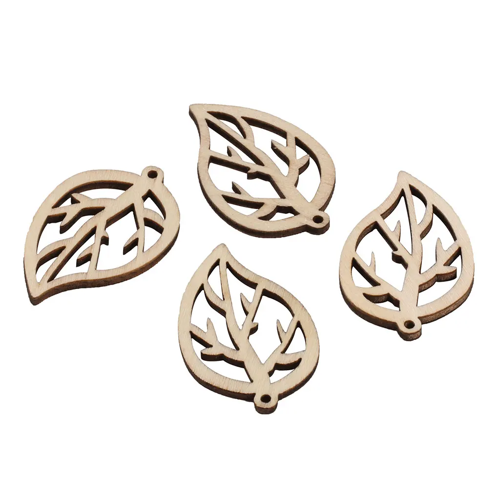 30pcs 29x40mm Wood Leaf Natural Wooden Shapes Scrapbooking Craft Handmade Accessories Home Decorations Hanging Wind Chimes