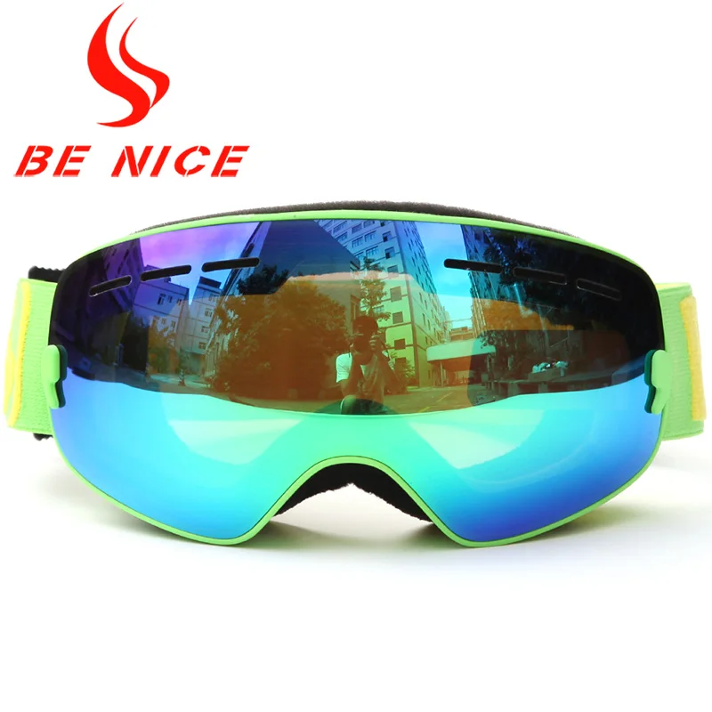 Benice Детские горнолыжные очки Малый Размеры для детей двойной UV400 Анти-туман маска очки Лыжный Спорт Девочкам Мальчикам сноуборд, объектив Poins - Цвет: Green Frame
