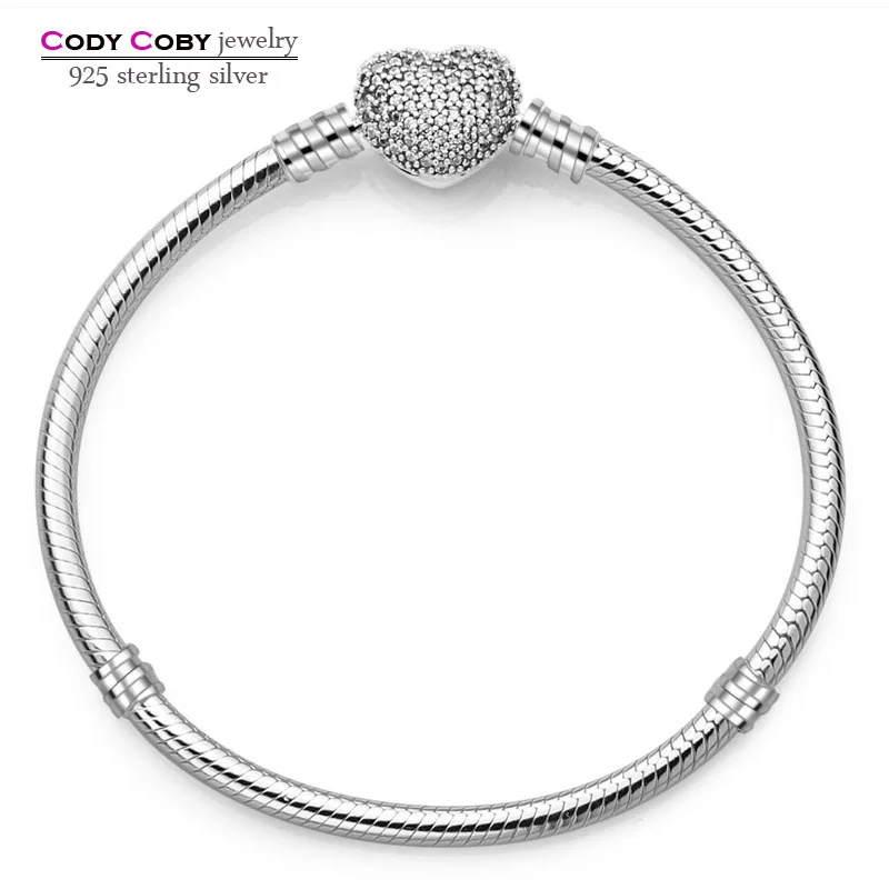 

100% 925 sterling silver hand chain stamp 925 original logo charms heart beads fit DIY bracelets for women pulsera jewelry