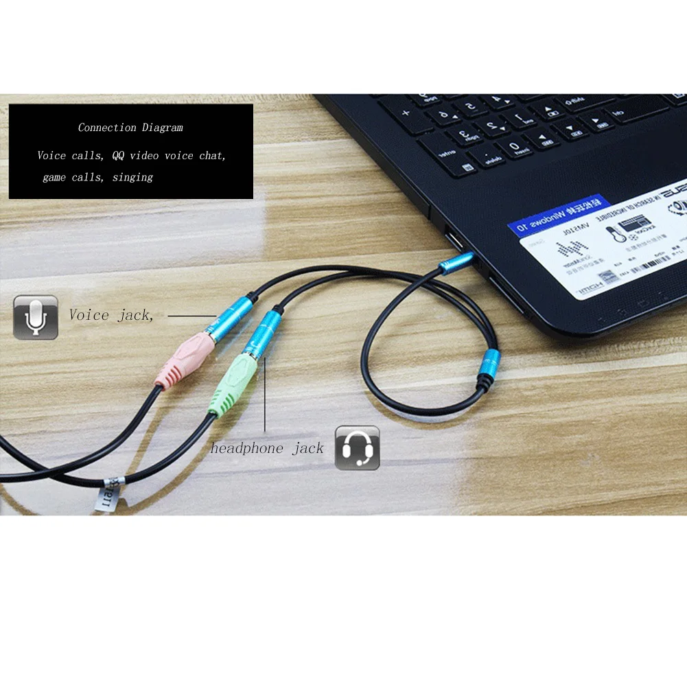 3.5mm Mic + Headphone Splitter Audio Cable 3.5 mm Jack Aux Cable Cord for  Computer Microphone Cellphone 3 Color 1Pcs