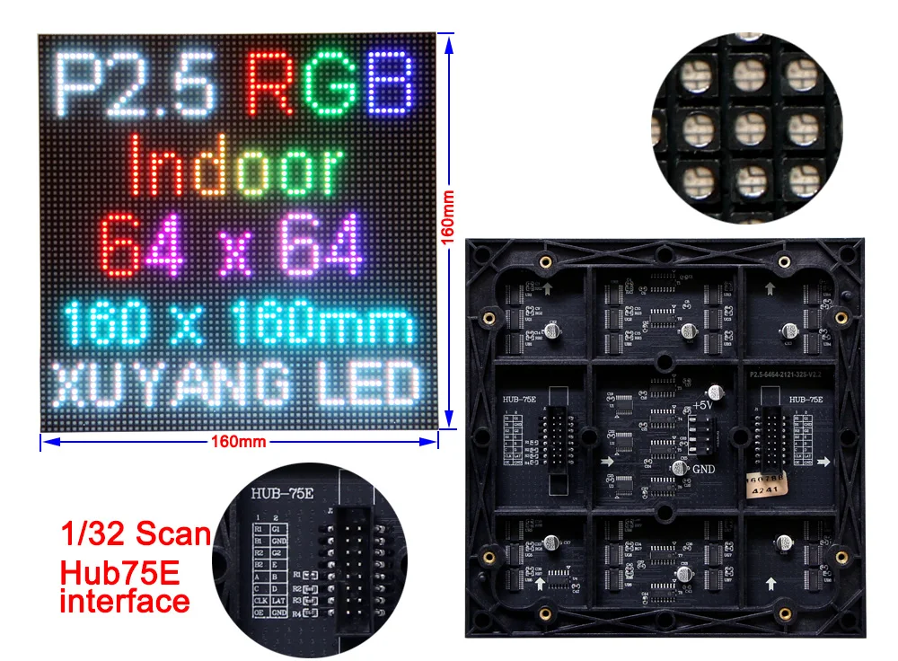 P2.5 LED screen panel module 160*160mm 64*64 pixels 1/32 Scan 3in1 RGB P2.5  Indoor Full color LED display panel module - AliExpress