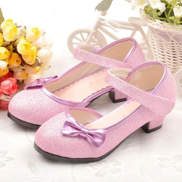 Новинка года; высокое качество; детская обувь из искусственной кожи на высоком каблуке с острым носком; модная красивая обувь принцессы; европейские размеры 26-36 - Цвет: Розовый