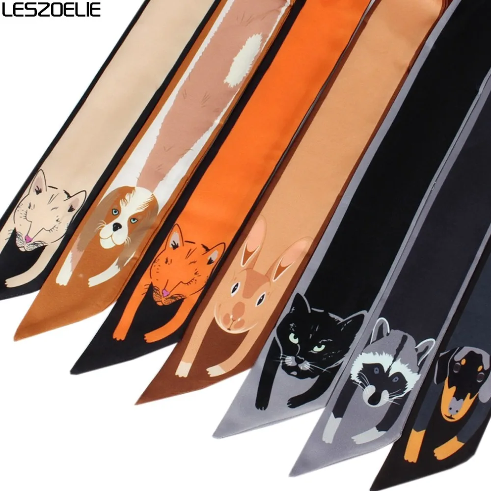 Animal Printed Skinny Bag Scarf For 2019 Women Scarf Ladies Luxury Foulard Tie Fashion Head Scarves Girls Hair Accessories