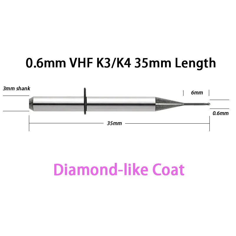

VHF 4axis CADCAM Milling Machine Tools Burs 0.6mm Head Diameter with Diamond-like Coat