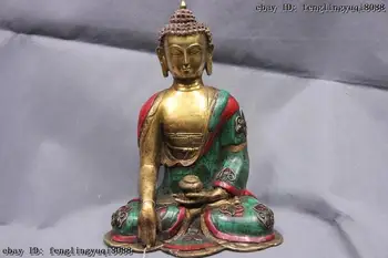 

11 Tibet Copper Gilt inlay turquoise Ruby beryl Amitabha Sakyamuni Buddha Statue Discount 55%