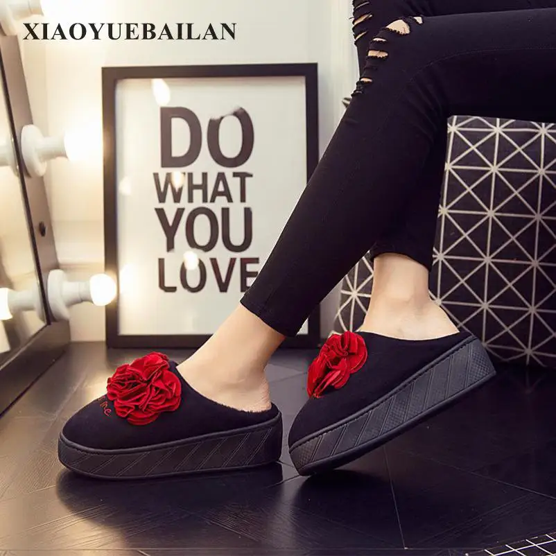 

Cotton Slippers, Winter Lovely Flowers, Home Indoor, Non Slip, Thick Bottom, Cute High Heels, Winter Wear