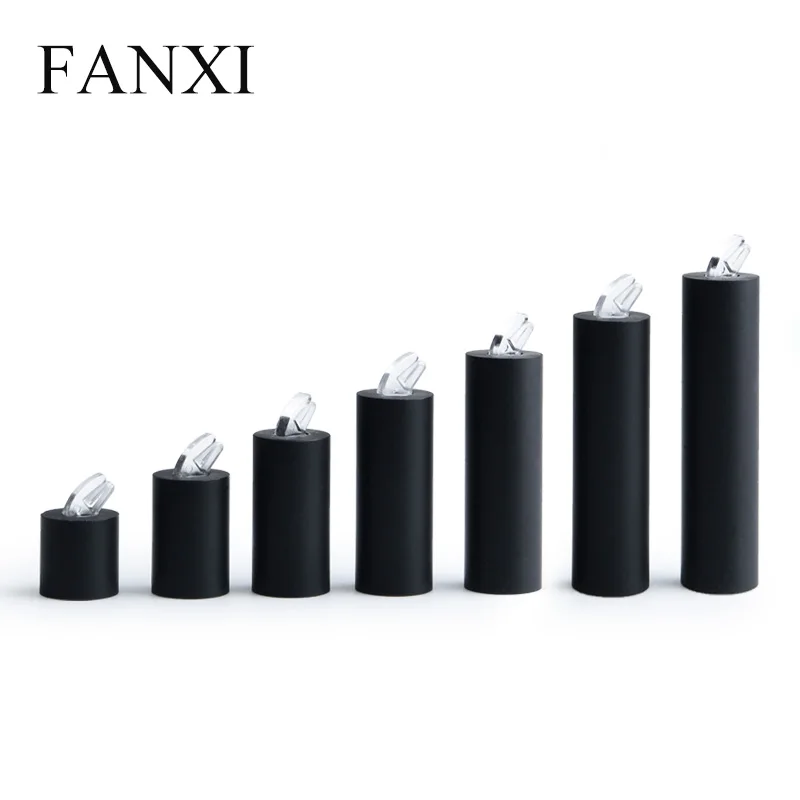 FANXI Vogue Ring Display Holder Black Matte Acrylic Jewelry Display Set with 7 pcs Ring Expositor Jewelry Organizer Showcase