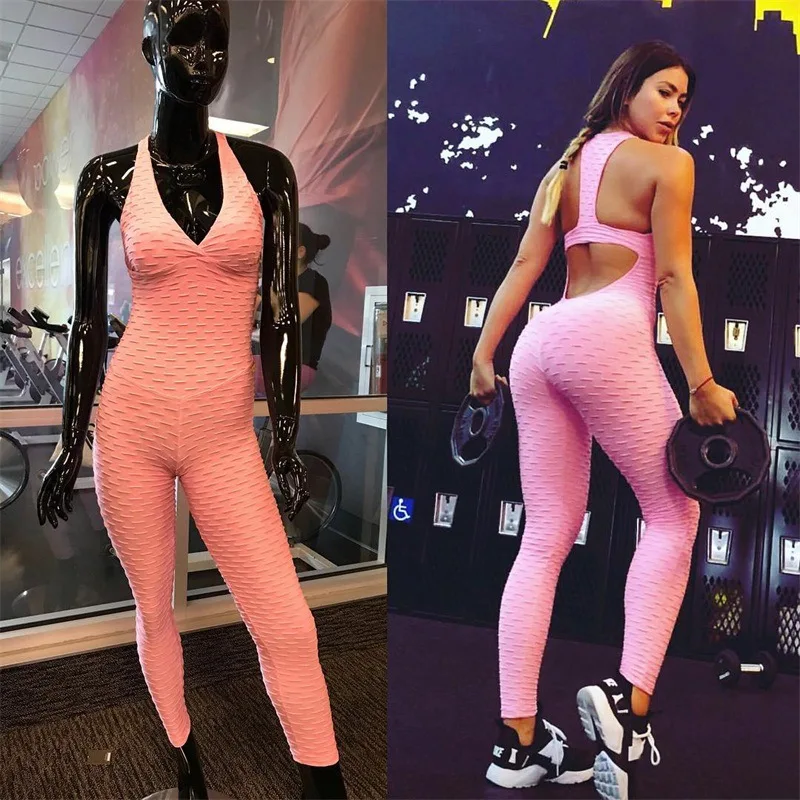 CHRLEISURE Solid Push Up тренировочный комбинезон женские с открытой спиной без рукавов