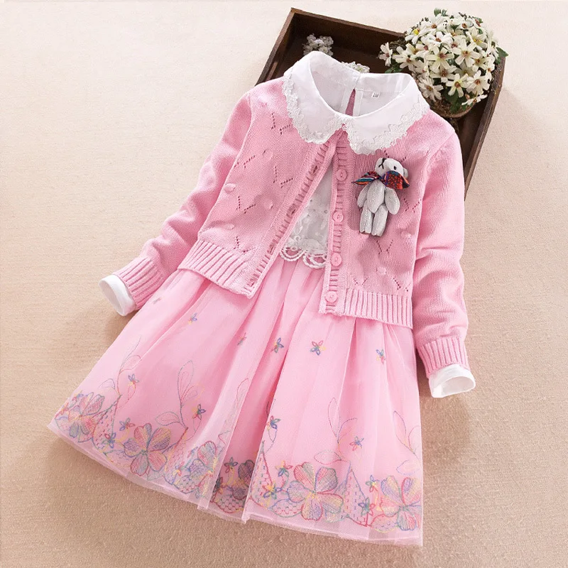 

Girls Clothing Set Spring Children's Dress Pure Cotton Kids Sweater Turtleneck Cardigan Girls Knit Twist Sweater Girls
