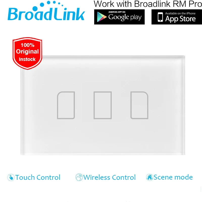 

US/AU Standard Broadlink 3 Gang 1 Way Wireless Control Light Switch, LED Wall Switch,Wall Touch Light Switch For Smart Home