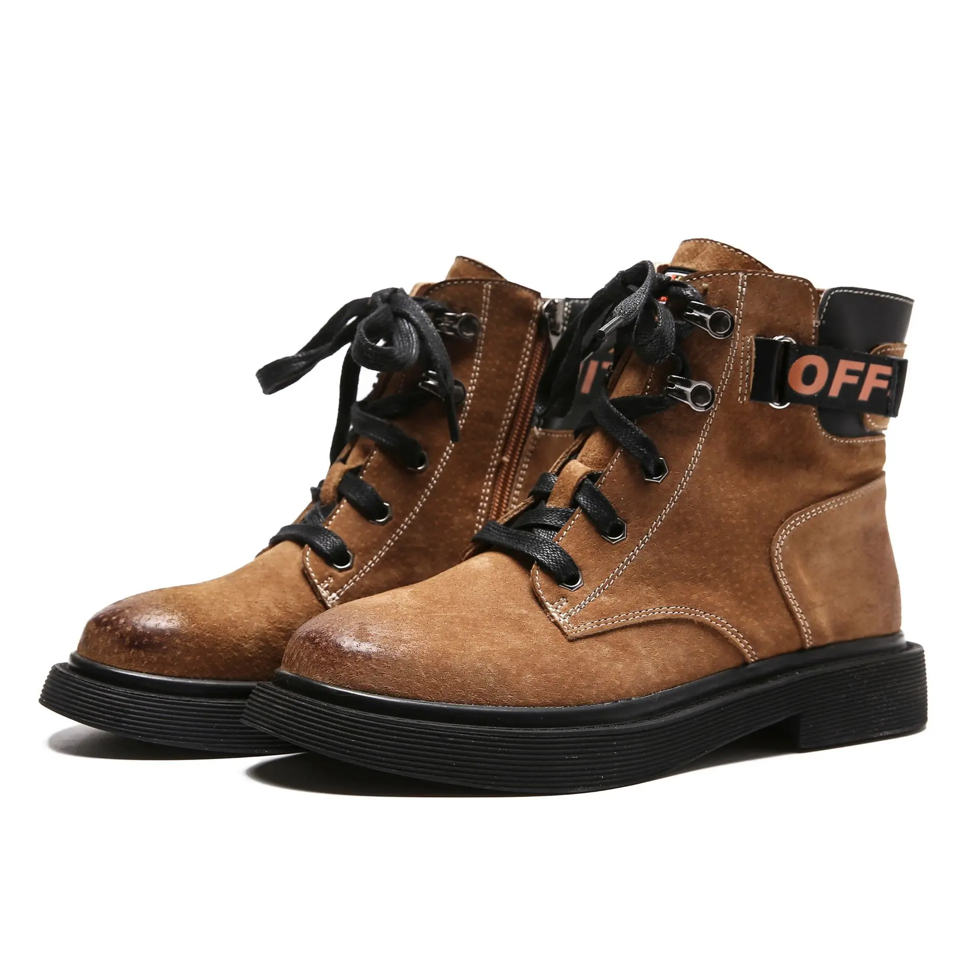 

Fashion Leisure Retro Women Martin Boots Ankle Round Toe Med Flat With Punk Motorcycle Boots Buckle Spring Autumm Lace up Shoes