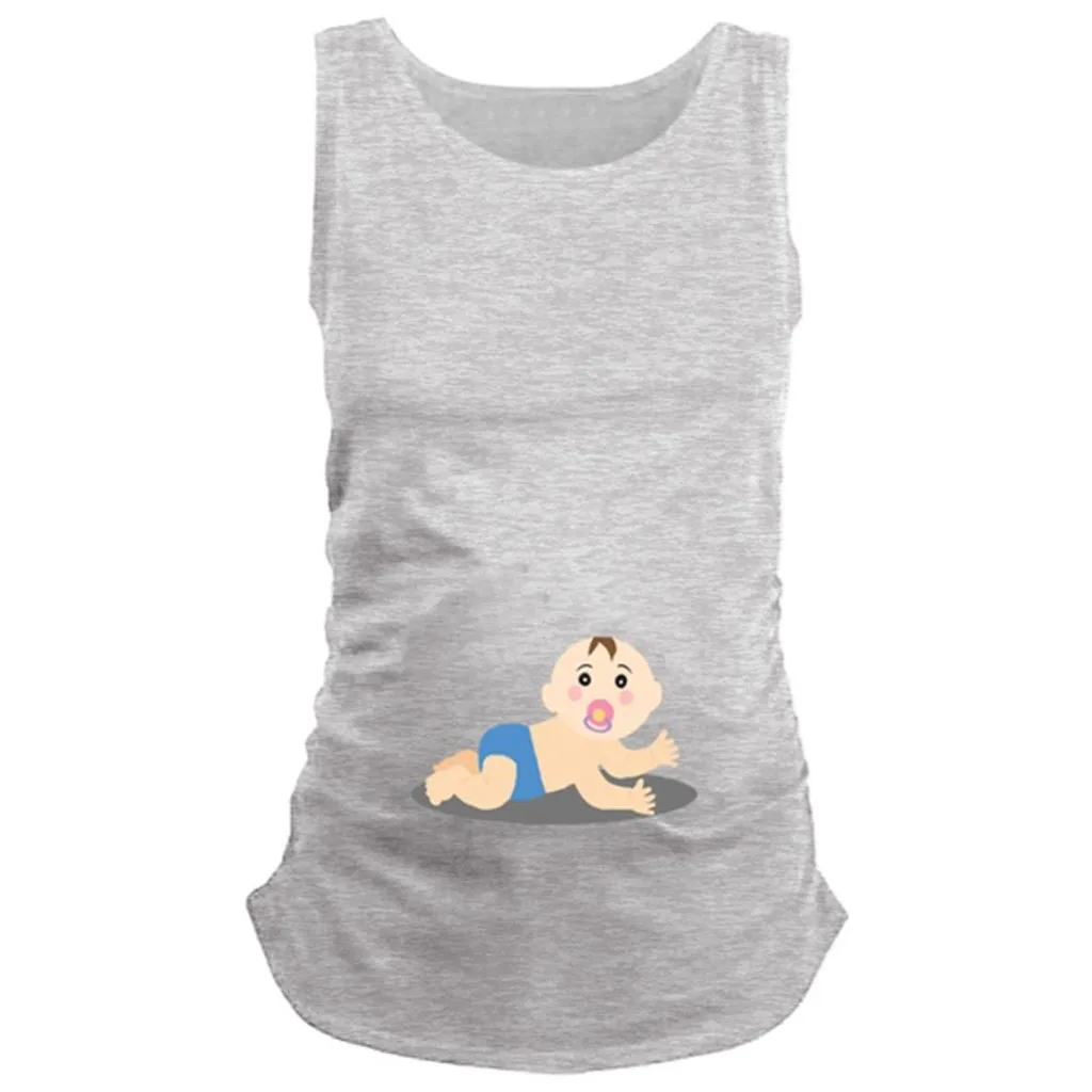 Одежда для беременных милый детский жилет для беременных без рукавов с круглым вырезом и принтом топы, Одежда для беременных Топ De Maternidad