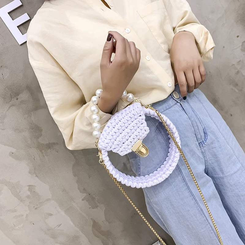 

Fashion Pearl Transparent Hand Woven Bag Acrylic Ladies Shoulder Bag New Simple Crossbody Bag Tote Shoulder Bags For Women