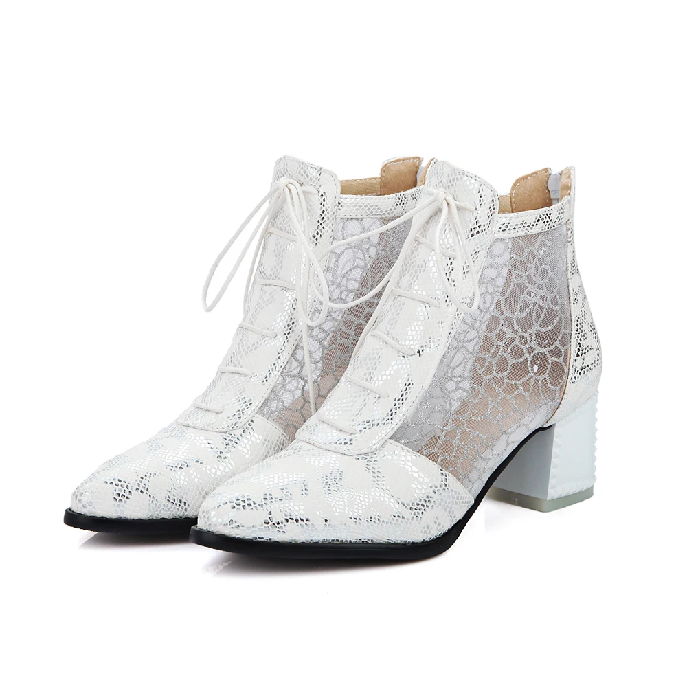 Г. Новые женские летние ботинки модные женские ботильоны обувь из сетчатого материала пикантные туфли-лодочки на высоком каблуке обувь на шнуровке женская обувь черного цвета, размер 31-43
