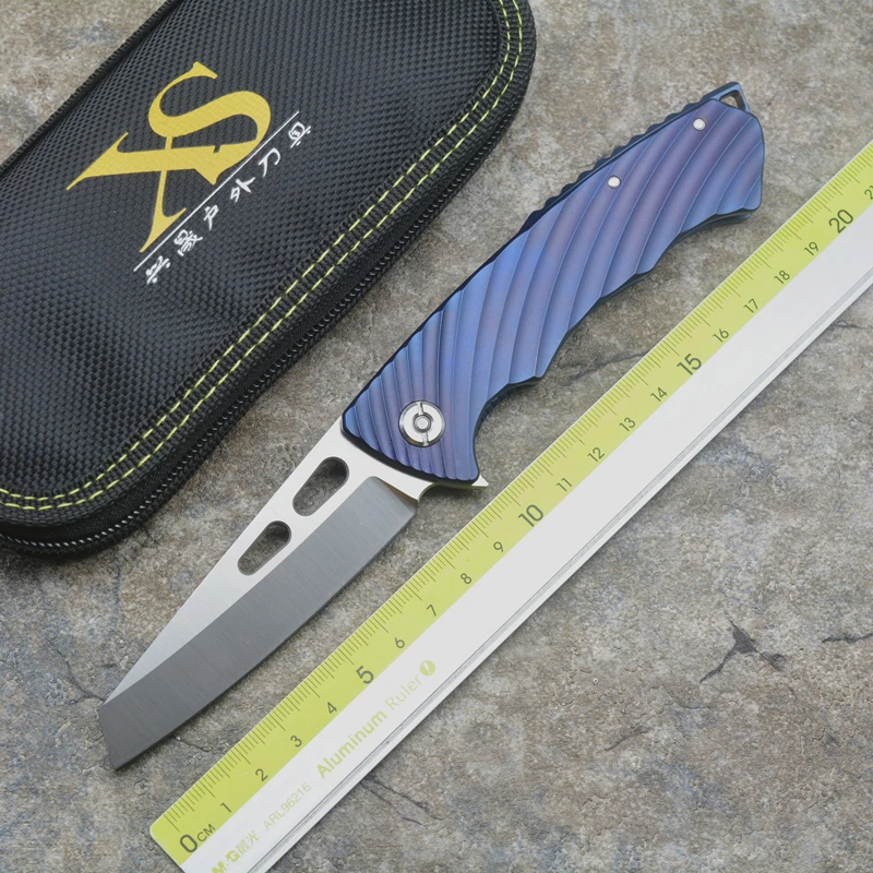 

Blue wave folding knife folding knife S35VN blade ball bearing TC4 titanium handle camping hunting pocket fruit knife EDC tools