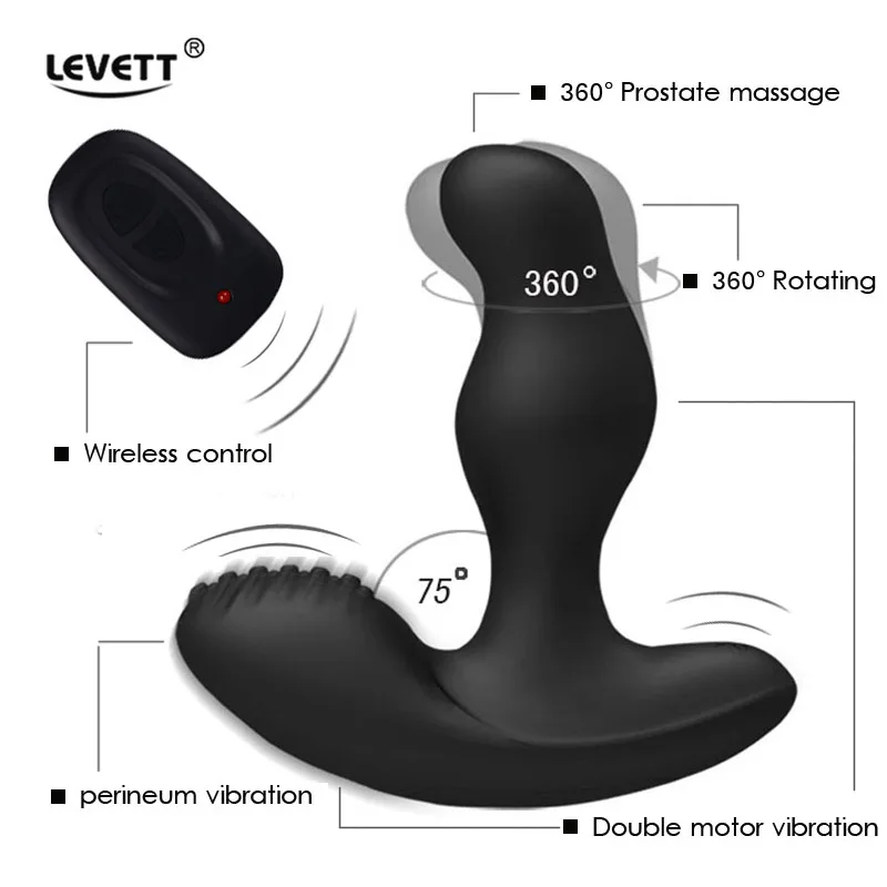  Levitt Caesar carga USB rotación de 360 grados masajeador de próstata macho Butt enchufes G-Spot Pr