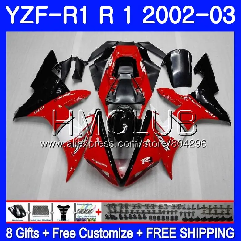 

Body For YAMAHA YZF-1000 YZF R 1 YZF 1000 YZFR1 02 03 109HM.5 YZF1000 YZF R1 2002 2003 YZF-R1 03 02 Hot red blk Fairings Frame