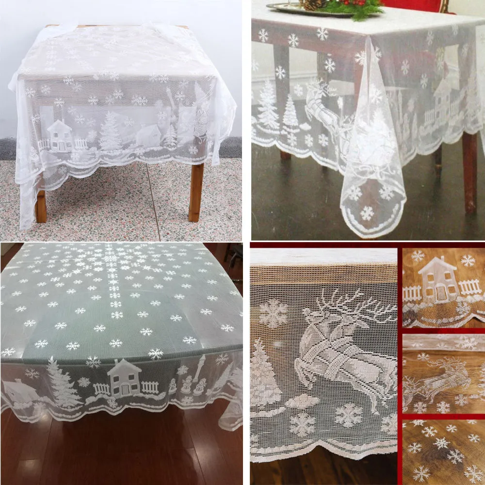 

White Lace Tablecloth Christmas Holiday Party Dinner Table Cover Home Decor nappe de table rectangulaire table cover