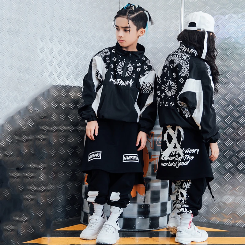 Goede Hip Hop Dans Kostuum Jazz Kostuums Jongens Street Dance Kleding Meisjes Jas Broek Kinderen Show Dancing Outfit Kleding DQS1476