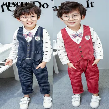 

2019 boys' suit, Korean stripes, vest, shirt, trousers, 3 sets, cartoon Pony Express, one pass.