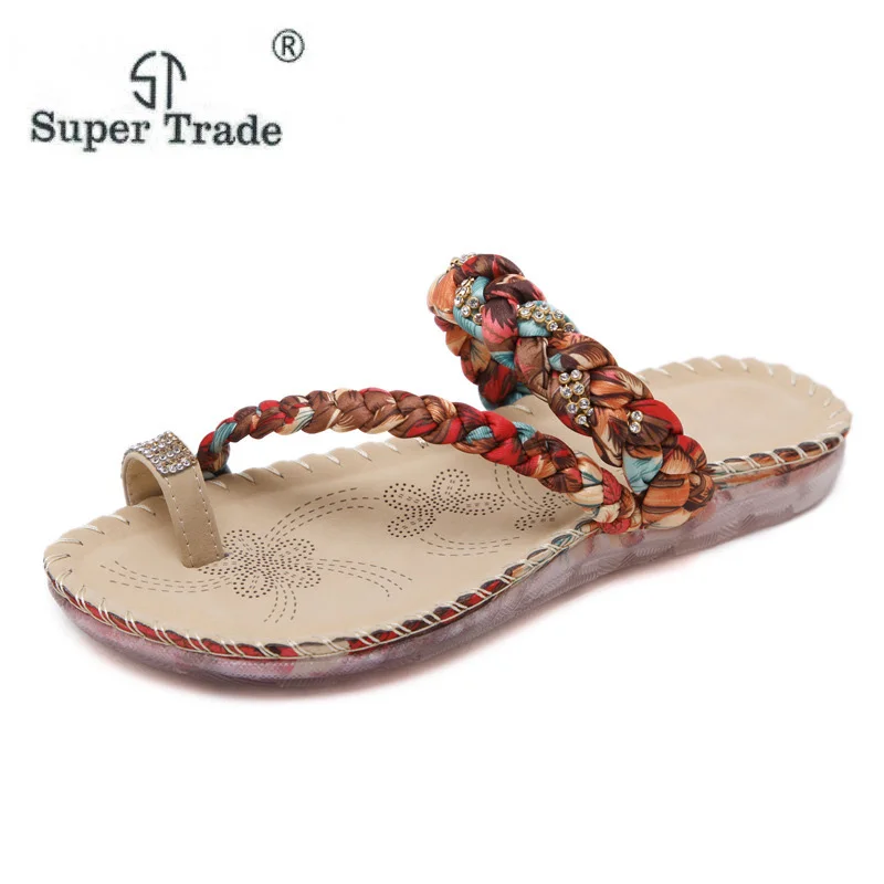 

2019 New Summer Beach Flip Flops Women's Outside Flat Sandals Female Crystal Fashion Comfortable Bohemia Shoes Woman Large Size