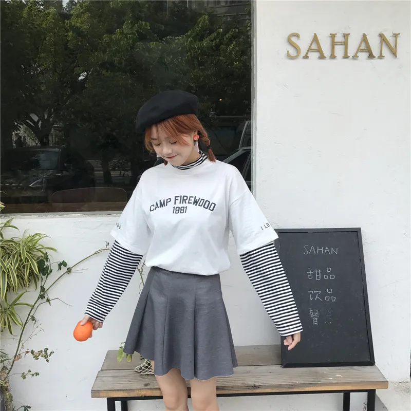 Women's T-shirts Tunic Kawaii Ladies Vintagestriped Long Sleeve T-shirt Female Ulzzang Harajuku Tee For Women Casual Top